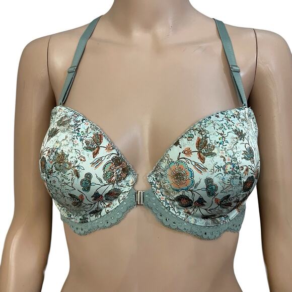 Victoria's Secret Other - Victorias Secret Dream Angels Lined Demi Bra 34D Floral Satin Green Racerback